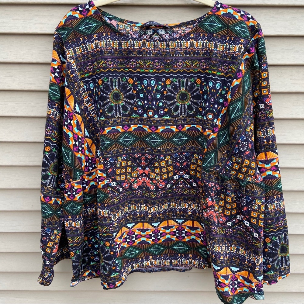 EUC Zanzea pattern geometric blouse tunic top plus
